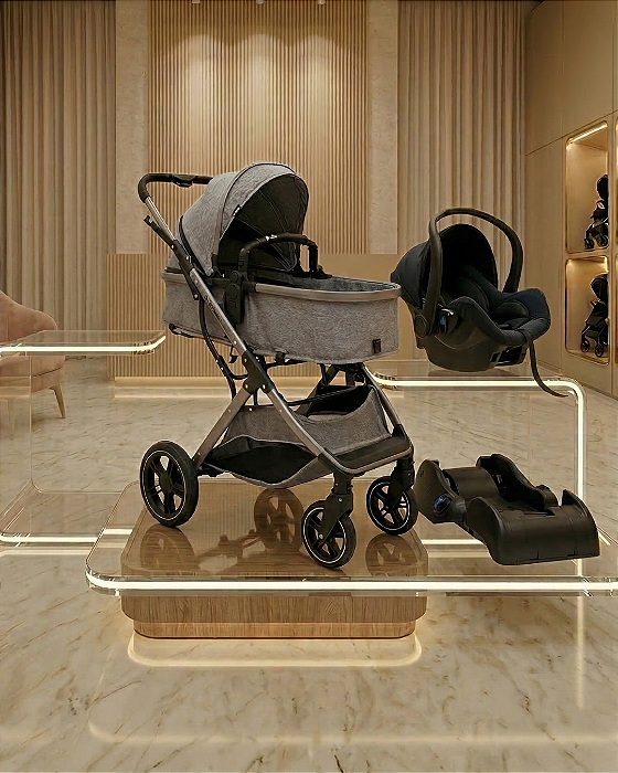 Conjunto Travel System com base veicular Zoe Cinza - Galzerano