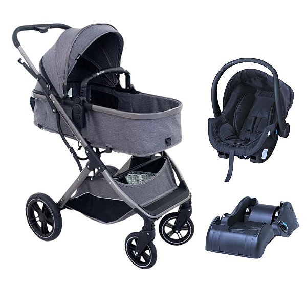 Conjunto Travel System com base veicular Zoe Cinza  - Galzerano