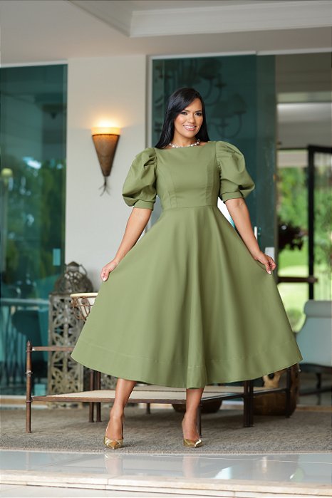 Vestido Alfaiataria Manga Bufante - Verde