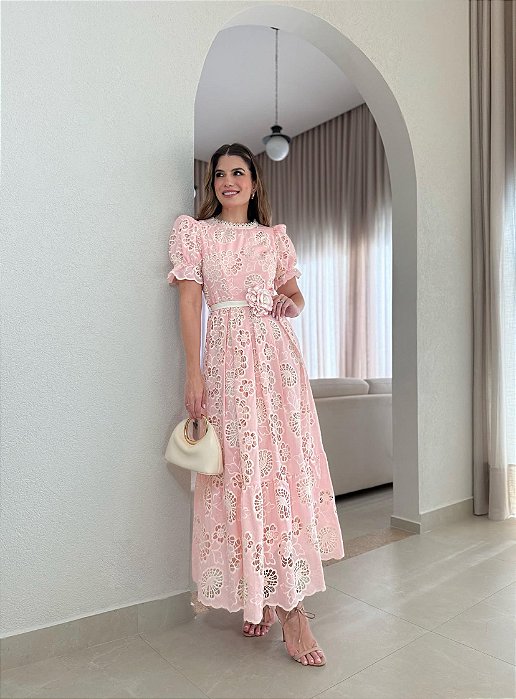 Vestido em Laise Cinto Flor