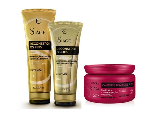 Siage Reconstroi os Fios Shampoo+Condiiconador+Máscara Cauterização Dos Fios , Eudora
