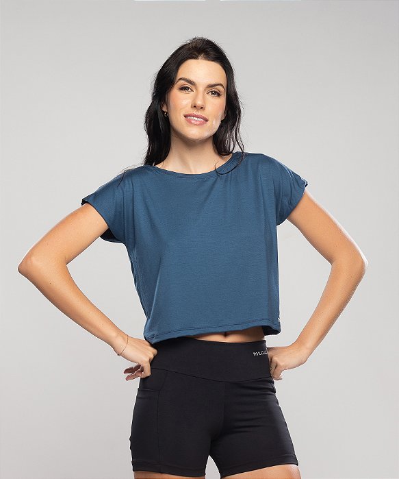 Cropped Manga Dupla -Azul