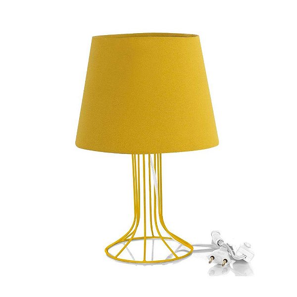 Abajur Torre Dome Amarelo Mostarda Com Aramado