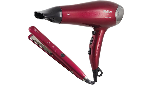 Kit Secador e Prancha PHILCO PKT3250 Cherry 127v Bordo
