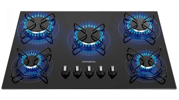 COOKTOP A GAS 5 BOCAS BIV MONDIAL CTG-02 PRETO/INOX BIVOLT