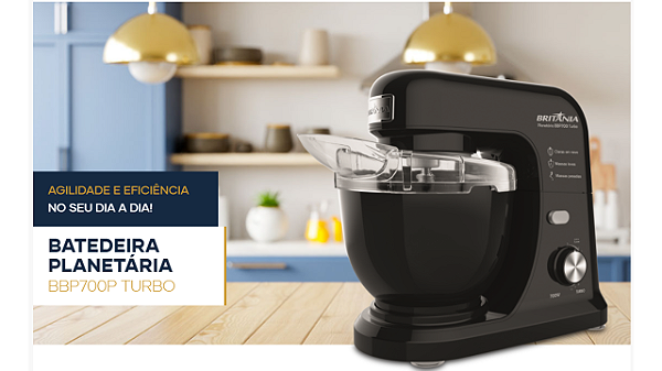 Batedeira Planetária Britânia BBP700P Turbo Preto 700W 4L - 127v