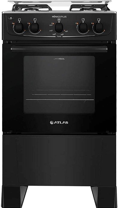 Fogão De Piso 4 Bocas Preto com Mesa Inox Atlas Mônaco Plus - 127v