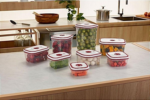 Conjunto de Potes Herméticos para Cozinha com Tampa 08 Peças Vermelho - Electrolux