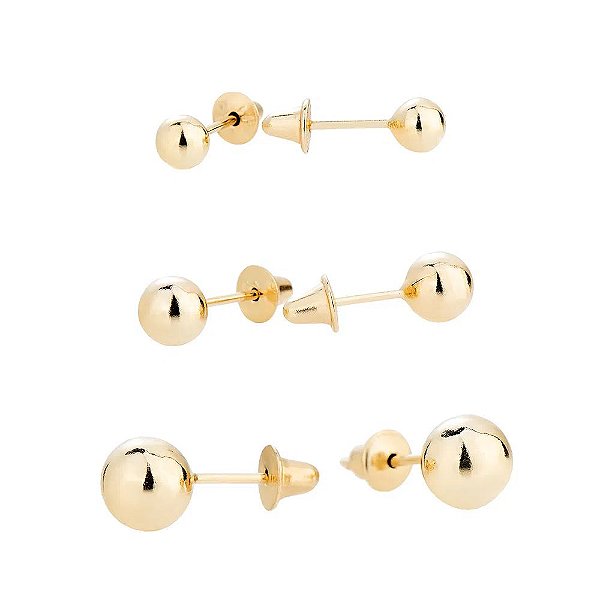 KIT BRINCO BOLA 3 MM, 4 MM, 5 MM EM OURO 18K