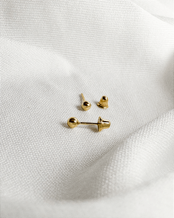 Brinco Bola 2,5mm Infantil E Recém-nascido Ouro 18k
