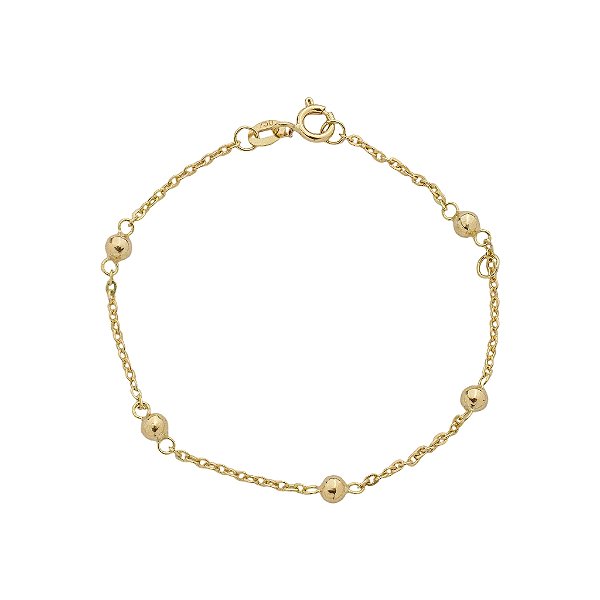 Pulseira Em Ouro Infantil Bailarina Com Bola 3 Mm 10k