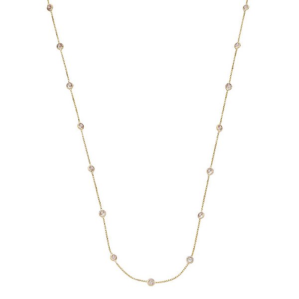 Gargantilha Veneziana Com Pedra Branca 3 Mm Ouro 10k