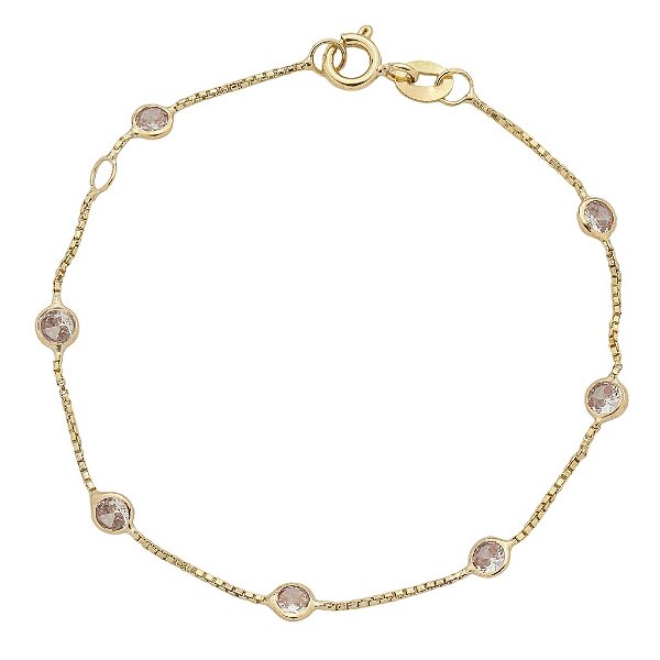 Pulseira Em Ouro Veneziana Com Pedra Branca 3 Mm 10k
