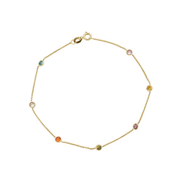 Pulseira Em Ouro Veneziana Com Pedra Colorida 3 Mm 10k