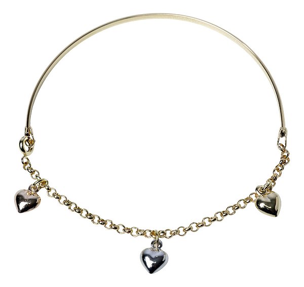 Bracelete Berloques 2mm 3 Corações Tricolor Em Ouro 19cm