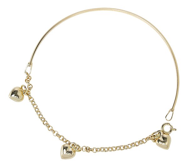 Bracelete Berloques 20mm 3 Corações Amarelo Em Ouro 19 Cm