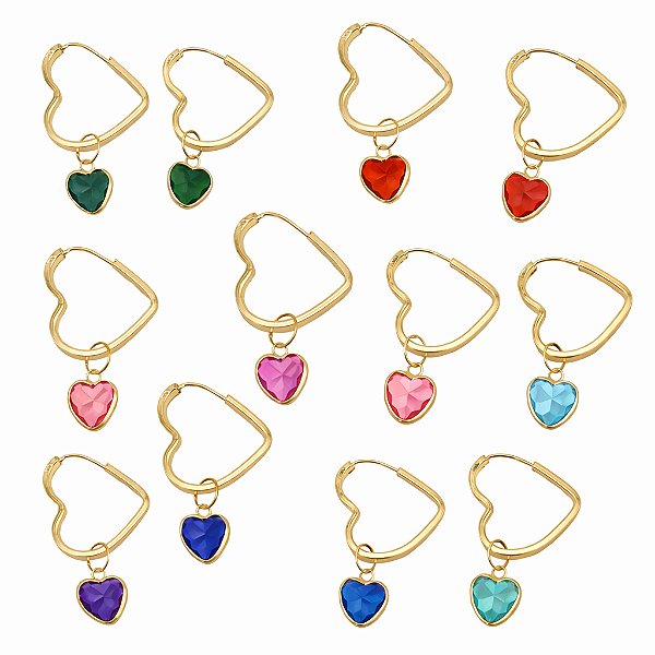 KIT BRINCO CHATO CORAÇÃO 16MM COM PINGENTE PONTO DE LUZ 6 MM EM OURO