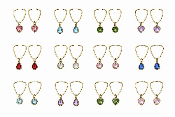 KIT BRINCO TRIANGULAR INVERTIDO 19MM COM PINGENTE 5MM EM OURO