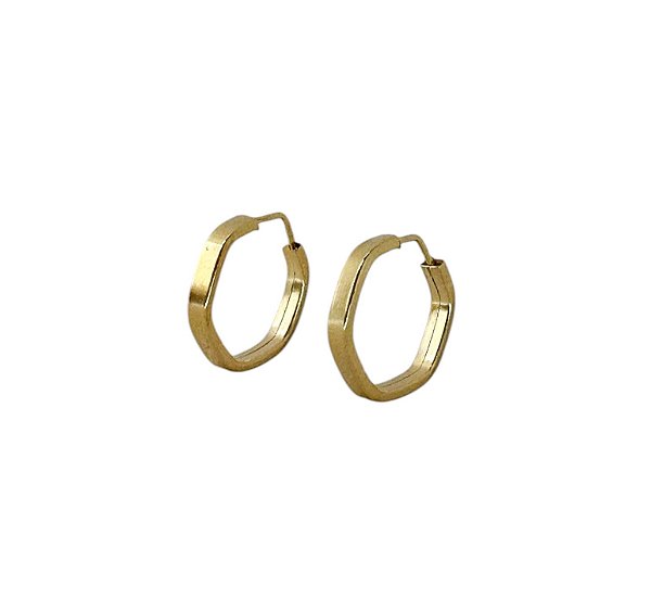 Brinco Em Ouro Chato Sextavado 12mm
