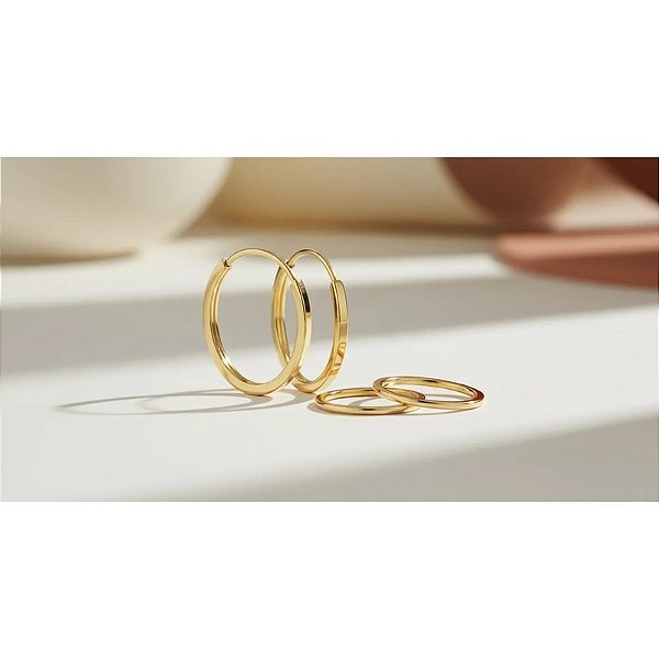 Kit Ouro Kids: Brinco Argola Infantil Dourado 10mm + Brinco Argola Infantil Dourado 12mm