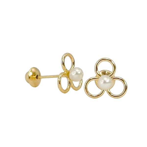 Brinco Flor Em Ouro Com Pérola 7,5mm Dourado