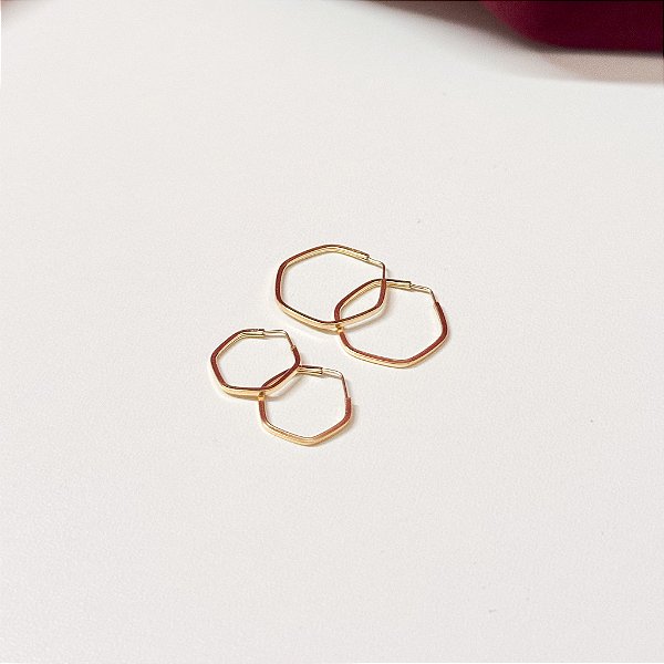 Conjunto Mãe E Filha Brinco Sextavado 12mm E 16mm Dourado