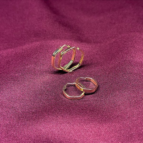 Conjunto Mãe E Filha Brinco Sextavado Chato 12mm E 16mm Dourado