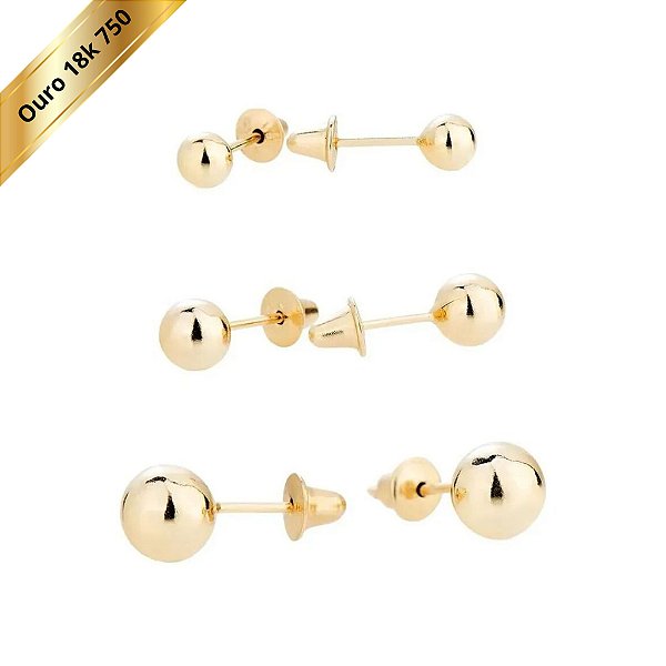 Kit Brinco Bola 3mm 4mm 5mm Em Ouro 18k