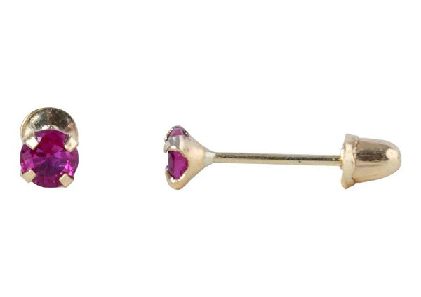 Brinco com Tarraxa Ponto de Luz Zircônia Rosa 3mm em Ouro 18k
