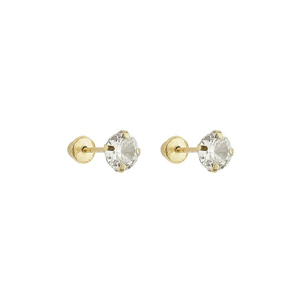 Brinco com Tarraxa Ponto de Luz Zircônia Branco 4mm em Ouro 18k