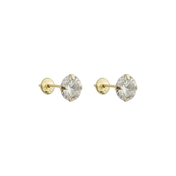 Brinco com Tarraxa Ponto de Luz Zircônia Branco 6mm em Ouro 18k