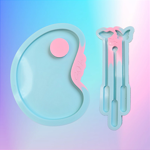 Kit Molde de Silicone Plaquinha Make + espátula com 3 cavidades
