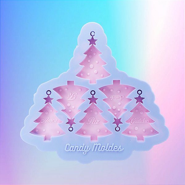 BAZAR - Molde de Silicone Mini Árvore de Natal 4cm Com 6 Cavidades e Furo