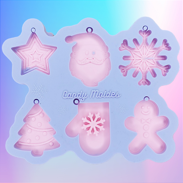 BAZAR - Molde de Silicone Paleta de Natal Enfeite 5cm 6 Cavidades Com Furo