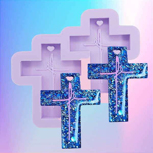 Molde de Silicone Cruz Fé 2 Cavidades com Furo