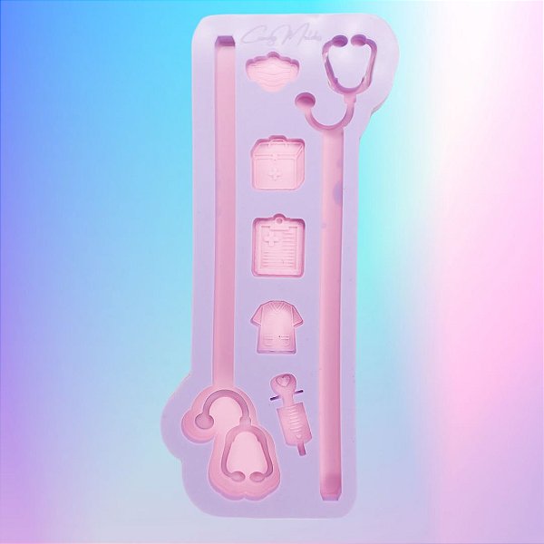 BAZAR - Molde de Silicone Caneta Super Slim Estetoscópio 2 Cavidades com Pingentes