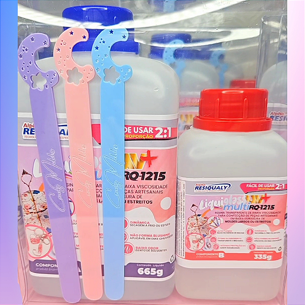 Resina Resiqualy Liquiglass Uv+ Multi Rq 1215 Kit 1kg - Resina Epóxi BRINDE 1 ESPÁTULA