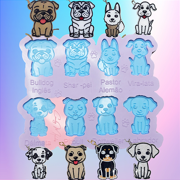 Molde de Silicone Animais Paleta II Cachorros 8 Cavidades