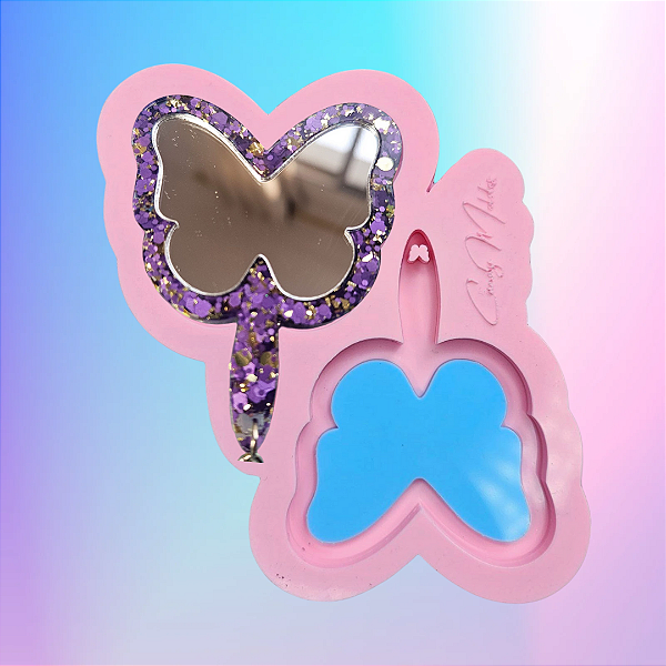 BAZAR - Molde de Silicone Espelho 7cm Borboleta 2 Cavidades
