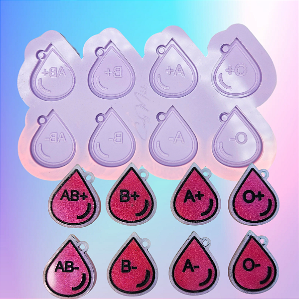 BAZAR - Molde de Silicone Tipo Sanguíneo 8 Cavidades 3,5cm