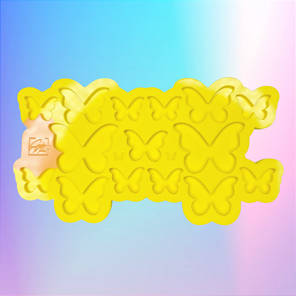 Molde de Silicone Pingente Borboletas - 15 Cavidades 3 Tamanhos - Sem Furo