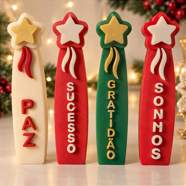 Molde de Silicone - Vela - Palavras Desejos Estrela Modelo I - Paz - Sucesso - Gratidão - Sonhos