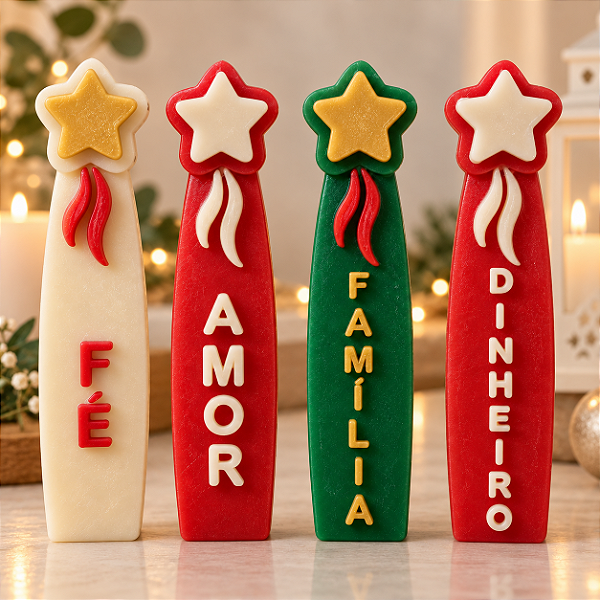 Molde de Silicone - Vela - Palavras Desejos Estrela Modelo II - Fé - Amor - Família - Dinheiro