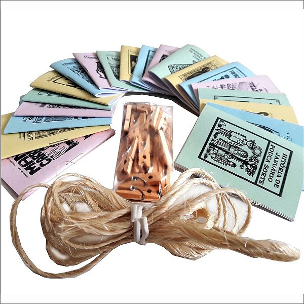Mini Cordel 20 Titulos + 2 Mt de Sisal + 20 Minis Prendedor