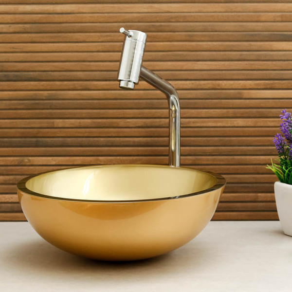 KIT TORNEIRA + CUBA REDONDA 30X30 DOURADO - VILDREX