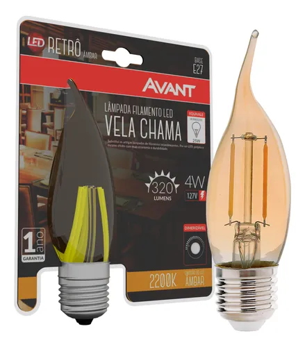 LAMPADA LED RETRO VELA CHAMA E27 DIMI W 127V - AVANT