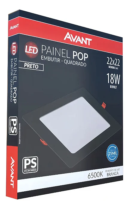 PAINEL LED POP EMBUTIR QUAD BR6500K 18W PR - AVANT