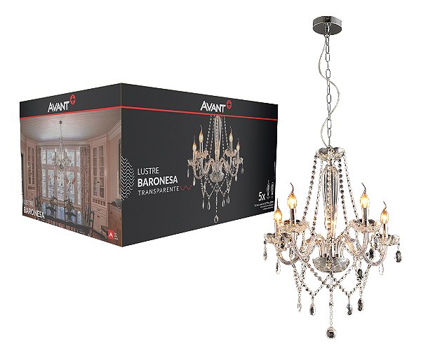 LUSTRE BARONESA VIDRO TR 5XE14 CAN CROMO - AVANT