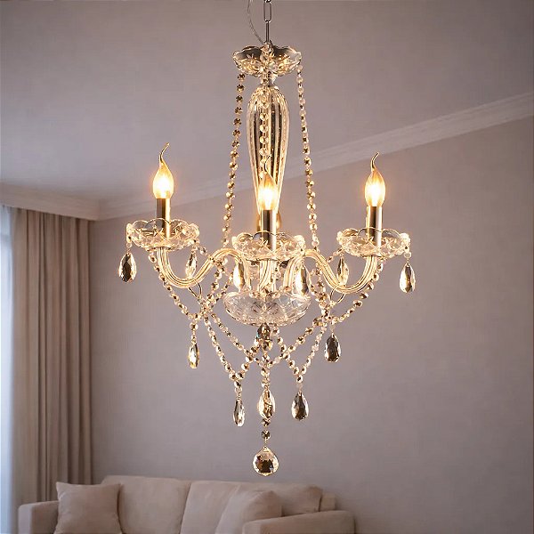 LUSTRE BARONESA VIDRO TR 3XE14 CAN CROMO - AVANT