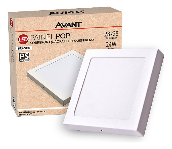 Painel led Plafon Pop Sobrepor 24w 6500k Branco Frio 30 110v/220v Bivolt Quadrado Branco